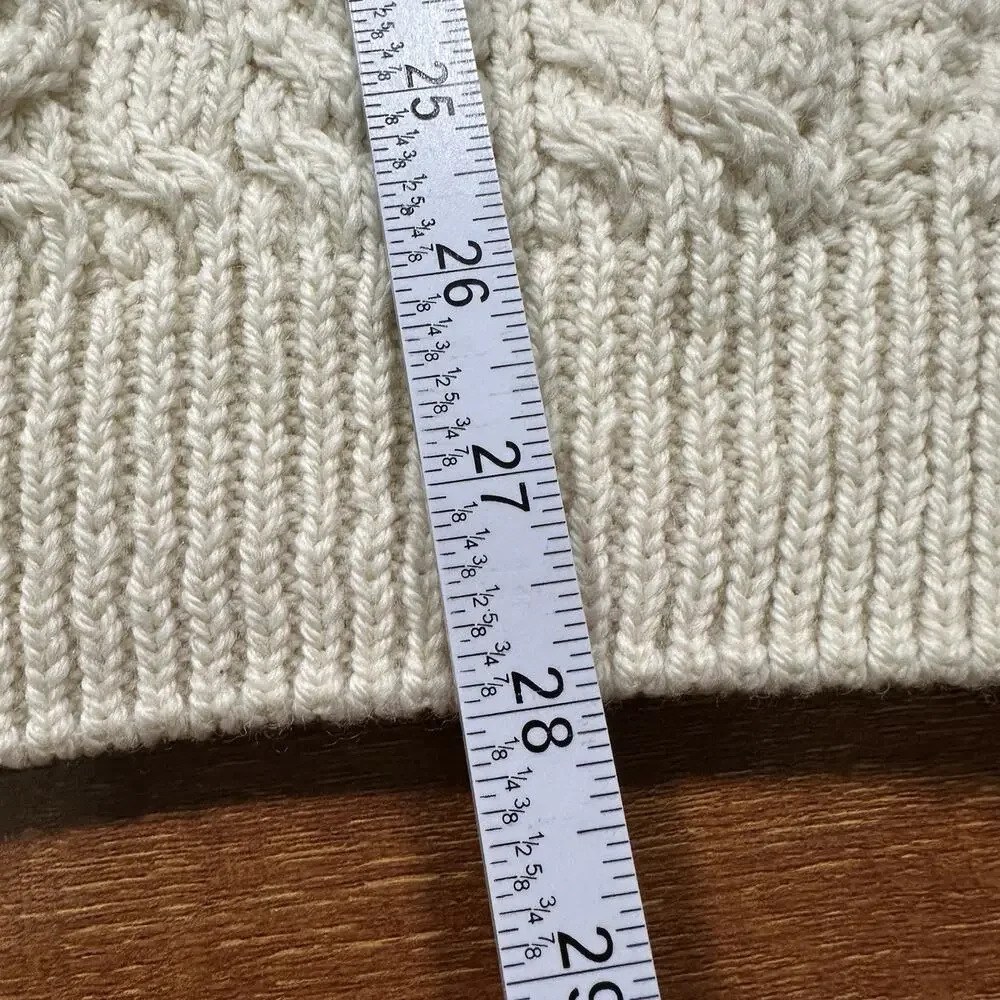Shannon Woolen Mills Cable Knit Sweater Mens XL Ivory Merino Wool V Neck Ireland